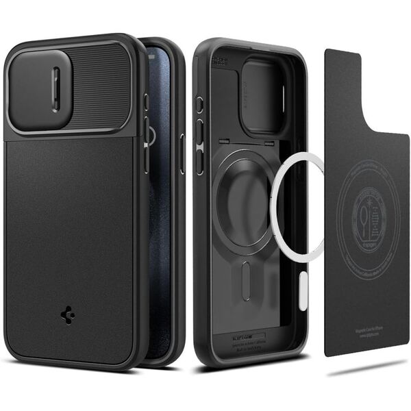 Spigen Husa iPhone 15 Pro - Spigen Optik Mag Armor - Black 8809971220750 έως 12 άτοκες Δόσεις