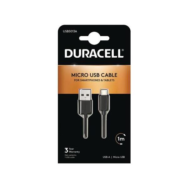 Καλώδιο Σύνδεσης USB 2.0 Duracell USB A σε Micro USB 1m Μαύρο 5055190136744 5055190136744 έως και 12 άτοκες δόσεις