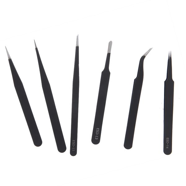 Set of 6 precision tweezers