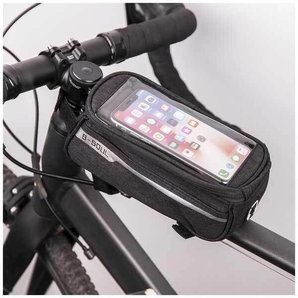 Waterproof bike frame bag with phone holder black