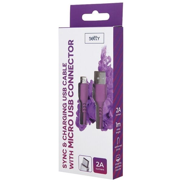 Setty cable USB- microUSB 1,0 m 2A magenta