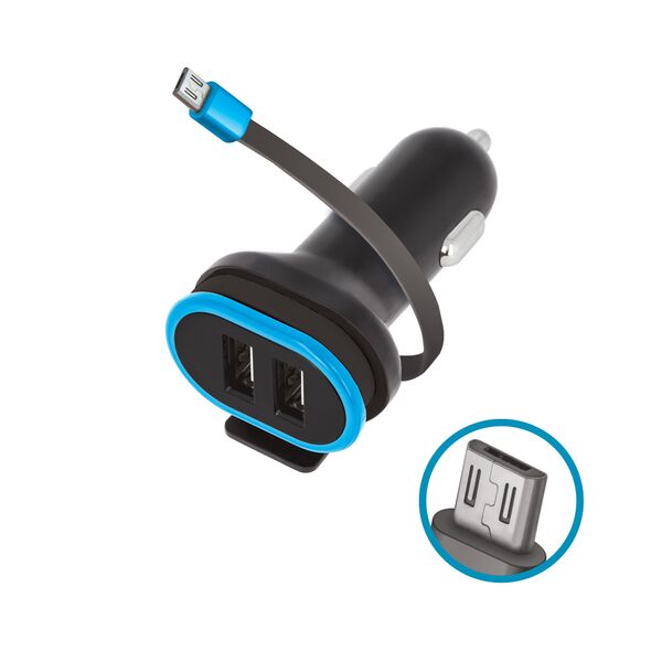 Forever CC-02 car charger 2x USB 3A black with microUSB cable 0,2 m