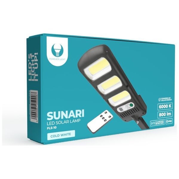 SUNARI Solar lamp LED FLS-10 COB PIR 10W 800lm 6000K 1800mAh Li-Ion + RC Forever Light