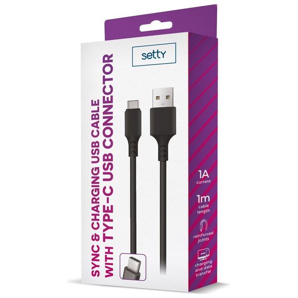 Setty cable USB - USB-C 1,0 m 2A black NEW