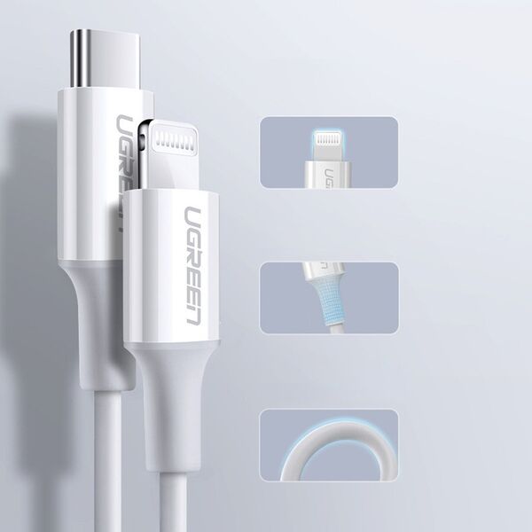 Ugreen Ugreen - Data Cable Rubber Shell (60749) - USB-C to Lightning MFi, 3A, 2m - White 6957303867493 έως 12 άτοκες Δόσεις