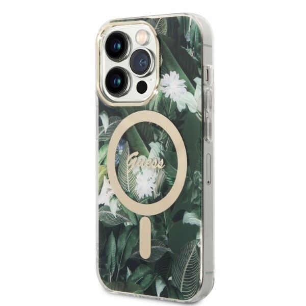 Guess set case + charger for iPhone 14 Pro Max 6,7&quot; GUBPP14XHJEACSA green hard case Jungle MagSafe 3666339103286