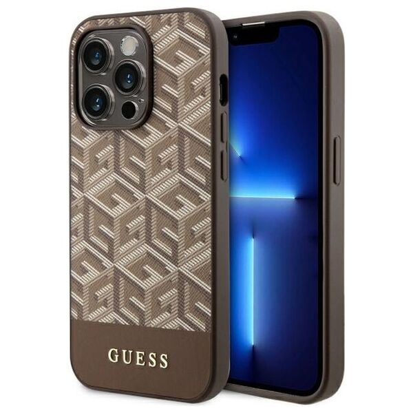 Guess case for iPhone 14 Pro 6,1&quot; GUHMP14LHGCFSEW brown hard case GCube Stripes MagSafe 3666339112486