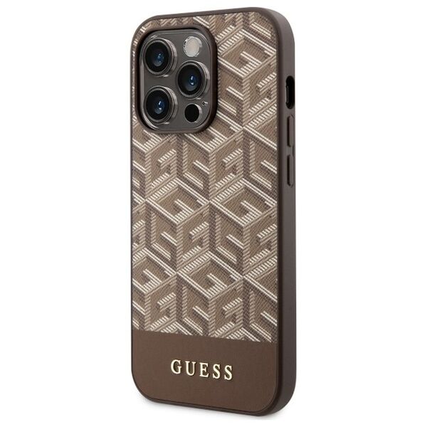 Guess case for iPhone 14 Pro 6,1&quot; GUHMP14LHGCFSEW brown hard case GCube Stripes MagSafe 3666339112486