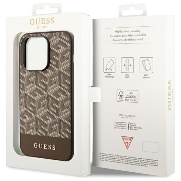 Guess case for iPhone 14 Pro 6,1&quot; GUHMP14LHGCFSEW brown hard case GCube Stripes MagSafe 3666339112486