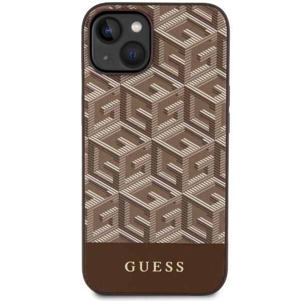 Guess case for iPhone 14 Plus 6,7&quot; GUHMP14MHGCFSEW brown harcase Magsafe Gcube PU Stripes 3666339112479