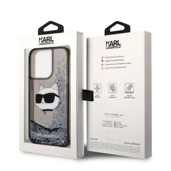 Karl Lagerfeld case for iPhone 14 Pro Max 6,7&quot; KLHCP14XLNCHCK black hardcase Liquid Glitter NFT Choupette Head 3666339087036