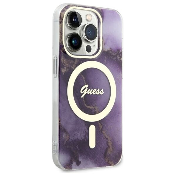 Guess case for iPhone 14 Pro Max 6,7&quot; GUHMP14XHTMRSU purple hard case Golden Marble MagSafe 3666339115869