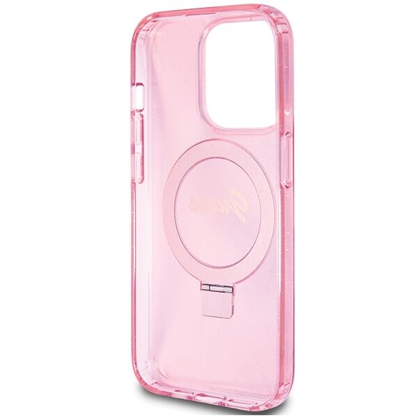 Guess case for iPhone 15 Pro 6,1&quot; GUHMP15LHRSGSP pink HC RING STAND MAGSAFE SCRIPT LOGO GLITTER 3666339156480