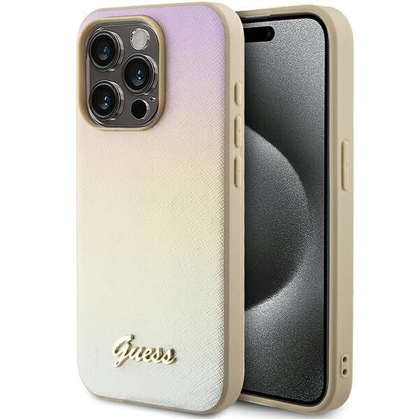 Guess case for iPhone 15 Pro Max 6,7&quot; GUHCP15XPSAIRSD gold HC PU SAFFIANO IRIDESCENT SCRIPT 3666339225094