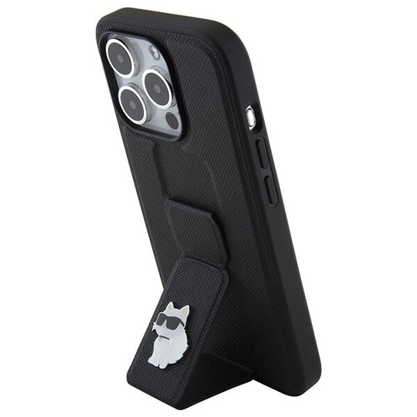 Karl Lagerfeld case for iPhone 15 Pro 6,1&quot; KLHCP15LGSACHPK black GRIPSTAND SAFFIANO CHOUPETTE PINS 3666339207458