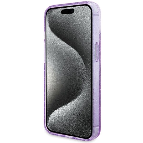 Guess case for iPhone 15 6,1&quot; GUHMP15SHRSGSU purple HC RING STAND MAGSAFE SCRIPT LOGO GLITTER 3666339156749