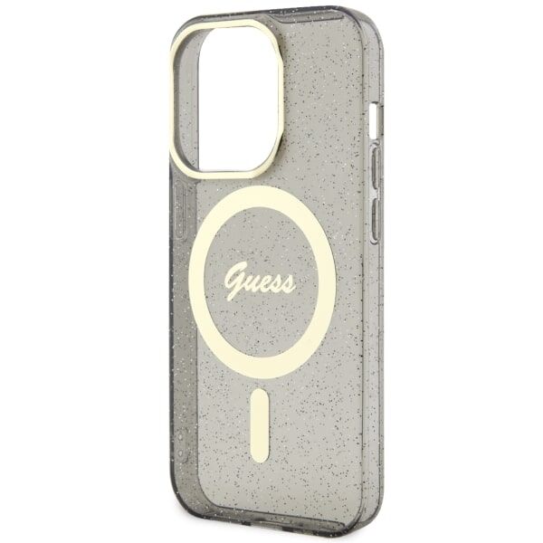 Guess case for iPhone 14 Pro Max 6,7&quot; GUHMP14XHCMCGK black hardcase Magsafe IML Glitter Gold 3666339125592