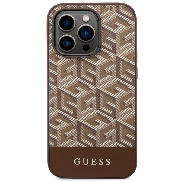 Guess case for iPhone 14 Pro Max 6,7&quot; GUHMP14XHGCFSEW brown hard case GCube Stripes MagSafe 3666339112493