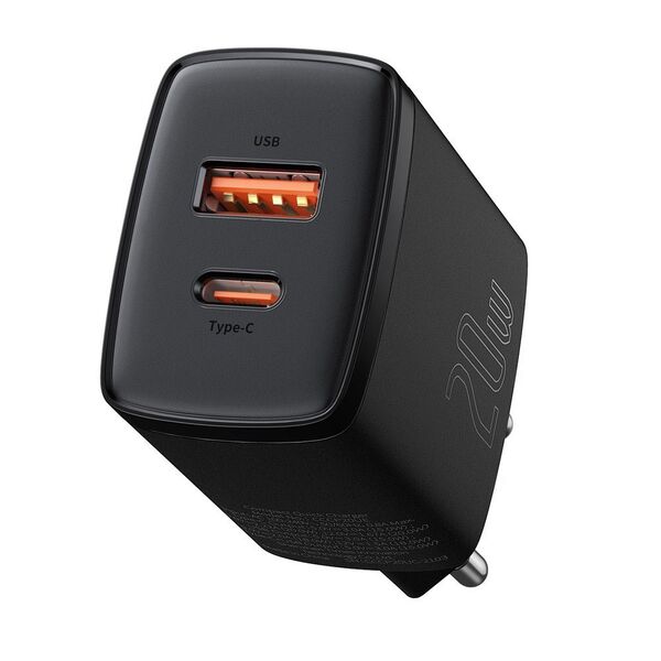 Network charger Baseus Cube Fast Charger OS, 20W, 1 x Type-C F, 1 x USB F, Black - 40406 έως 12 άτοκες Δόσεις