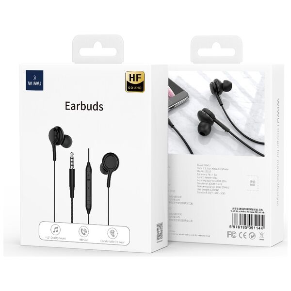 WIWU wired earphones EB310 jack 3,5mm black 6976195091144