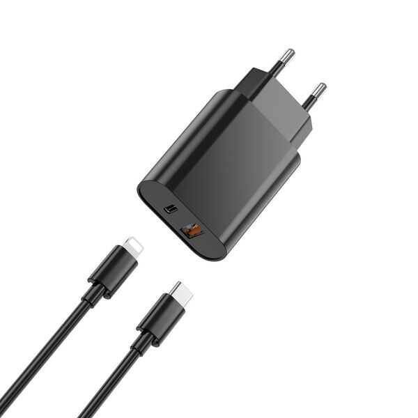 WIWU wall charger Wi-U002 PD + QC 20W 1x USB 1x USB-C black + cable USB-C - Lightning 6976195090178