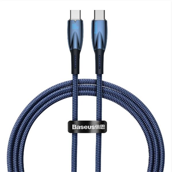 Data cable Baseus Glimmer, Type-C - Type-C, 100W, PD, 1.0m, Blue - 40484 έως 12 άτοκες Δόσεις