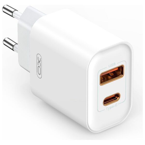 XO wall charger CE12 PD QC3.0 20W 1x USB 1x USB-C white + USB-C - USB-C cable 6920680844395