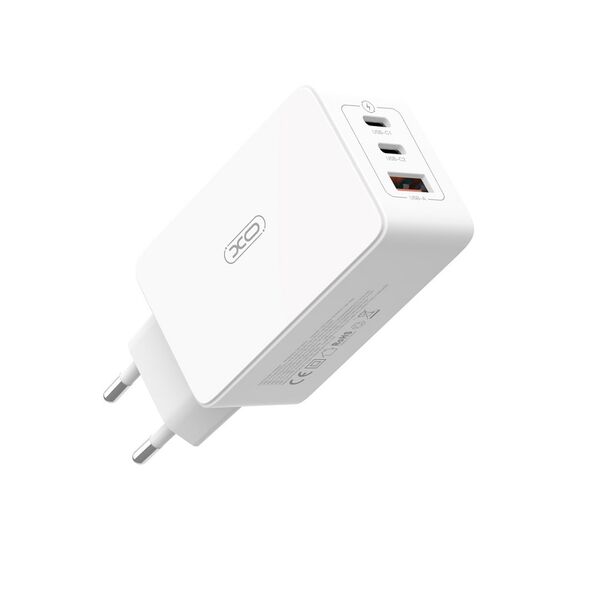 XO wall charger CE13 PD QC 3.0 65W 1x USB 2x USB-C white + USB-C - USB-C cable 6920680844289