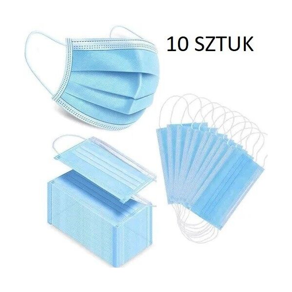 Protective mask. Antivirus face mask with elastic band, blue Certificate CE - 10 pcs 08060976