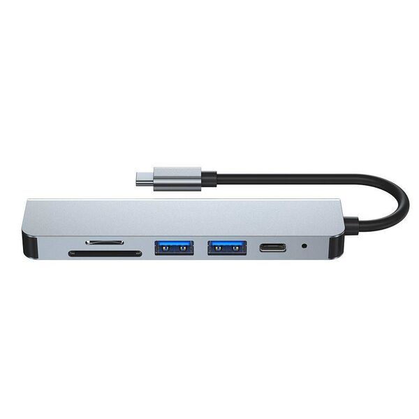 Splitter 6in1 USB HUB USB-C to 2xUSB + HDMI + USB-C + SD Card Reader + micro SD Adapter Tech-Protect V4-HUB grey 9589046919343