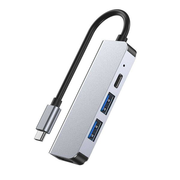 Splitter 4in1 USB HUB USB-C to 2xUSB + HDMI + USB-C Adapter Tech-Protect V2-HUB grey 9589046919350