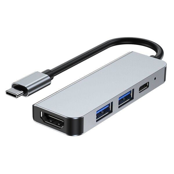 Splitter 4in1 USB HUB USB-C to 2xUSB + HDMI + USB-C Adapter Tech-Protect V2-HUB grey 9589046919350