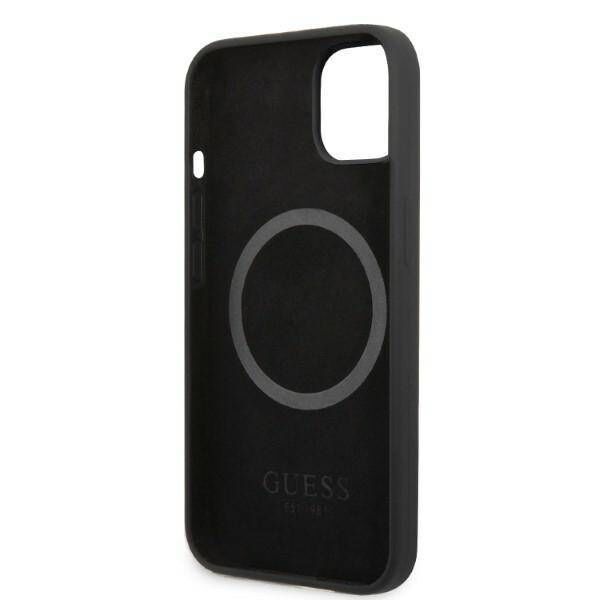 Original Case IPHONE 13 MINI Guess Hard Case Silicone Logo Plate MagSafe (GUHMP13SSPLK) black 3666339056810