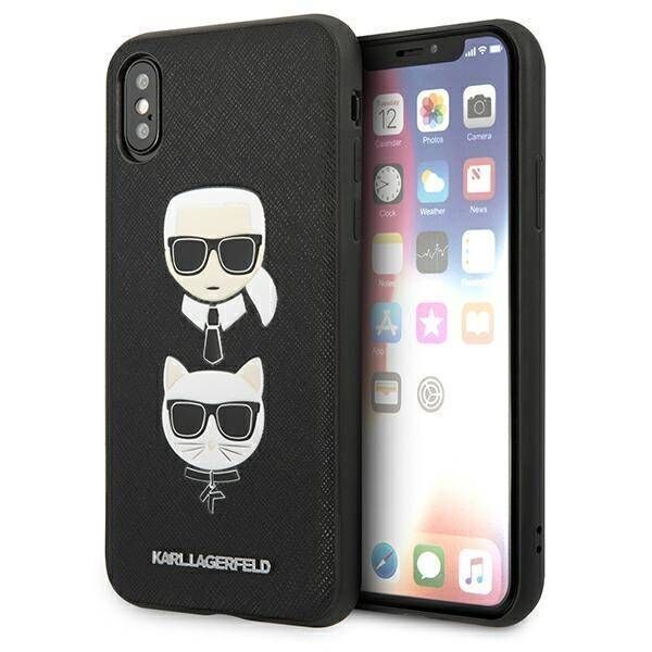 Original Case IPHONE XS MAX Karl Lagerfeld Hardcase Saffiano Ikonik Karl&Choupette Head (KLHCI65SAKICKCBK) black 3666339055011