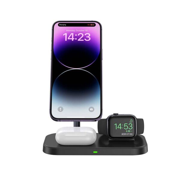 Wireless Magnetic Charger 3in1 15W for Smartphones with MagSafe, AirPods, Apple Watch Watch Tech-Protect QI15W A22 black 9490713930960