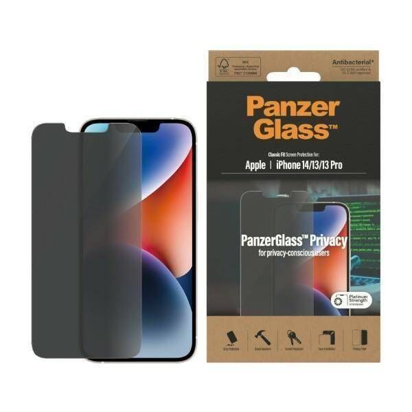 Tempered Glass IPHONE 14 / 13 PRO / 13 PanzerGlass Classic Fit Privacy Screen Protection Antibacterial (P2767) 5711724127670