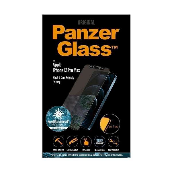 Tempered Glass 5D IPHONE 12 PRO MAX PanzerGlass E2E Super+ Case Friendly AntiBacterial Microfracture Privacy black 5711724127120