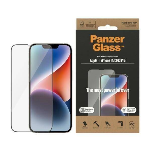 Tempered Glass 5D IPHONE 14 / 13 PRO / 13 PanzerGlass Ultra-Wide Fit Screen Protection CamSlider Antibacterial Easy Aligner Included (P2783) 5711724127830