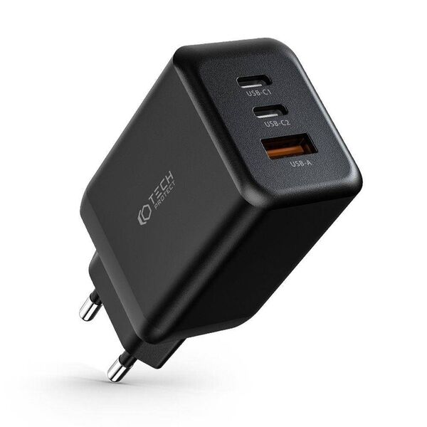 Wall Charger 65W 2x USB-C PD + QC3.0 USB Tech-Protect C65W black 9490713934524