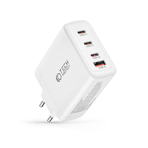 Wall Charger 100W 3x USB-C PD + QC3.0 USB Tech-Protect NC100W-GAN white 9490713934814