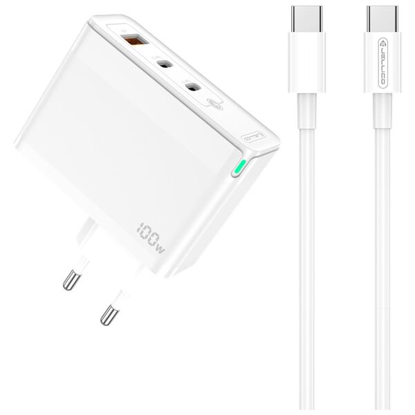 Wall Charger GaN 100W 1x QC3.0 USB + 2x PD USB-C Jellico C118 + Cable USB-C - USB-C white 6974929204532