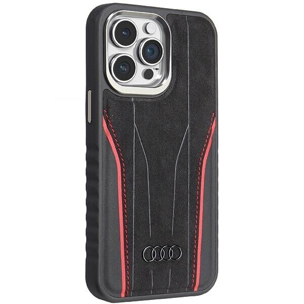 Original Case IPHONE 14 PRO Audi Genuine Leather MagSafe (AU-TPUPCMIP14P-R8/D3-RD) black & red 6955250226813