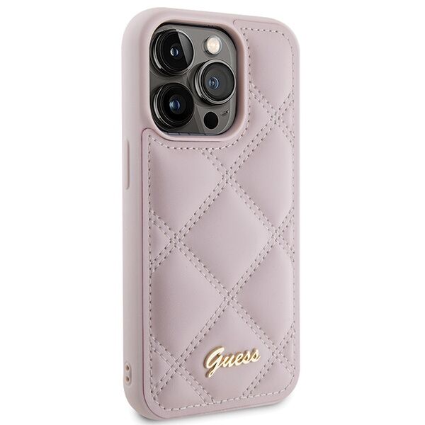 Guess case for iPhone 15 Pro 6,1&quot; GUHCP15LPSQSQSP pink HC PU Quilted Metal Logo 3666339149765