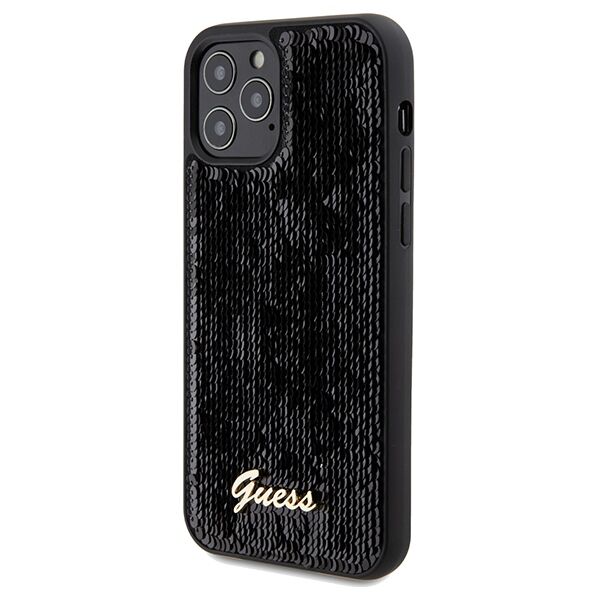 Guess case for  iPhone 12 / 12 Pro 6,1&quot; GUHCP12MPSFDGSK HC SEQUIN SCRIPT METAL BLACK 3666339172787