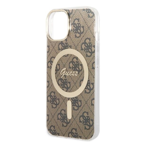 Guess set case + charger for iPhone 14 Plus 6,7&quot; GUBPP14MH4EACSW brown hard case 4G Print MagSafe 3666339102906