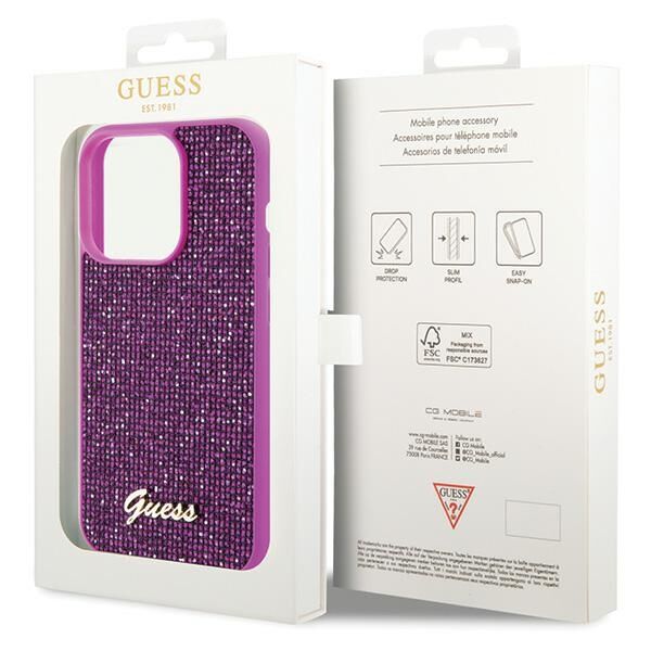 Guess case for iPhone 15 Pro 6,1&quot; GUHCP15LPMSDGSF fuschia HC PU Disco Script Metal 3666339173739