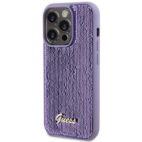 Guess case for iPhone 15 Pro 6,1&quot; GUHCP15LPSFDGSU purple HC Sequin Script Metal 3666339176242