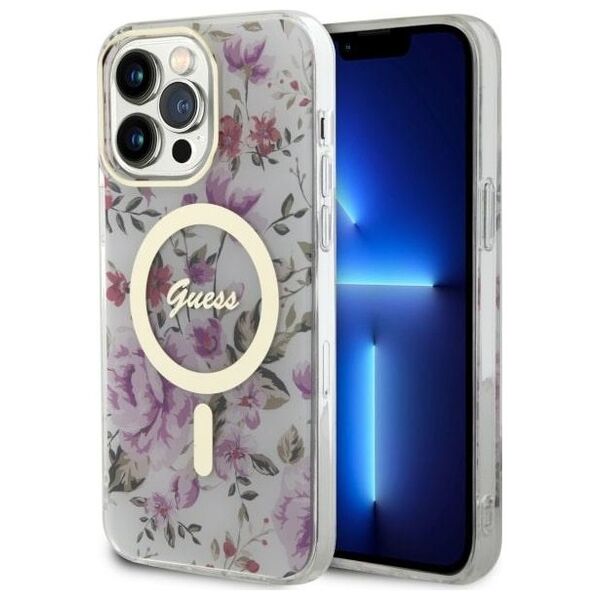 Guess case for iPhone 14 Pro Max 6,7&quot; GUHMP14XHCFWST transparent hardcase Magsafe IML Flower 3666339115661