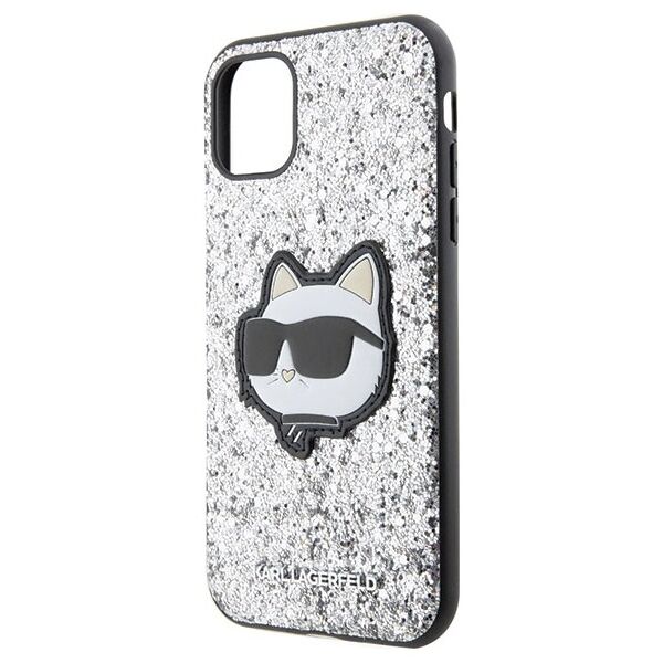 Karl Lagerfeld case for iPhone 11 / XR KLHCN61G2CPS silver hardcase Glitter Choupette Patch 3666339170035