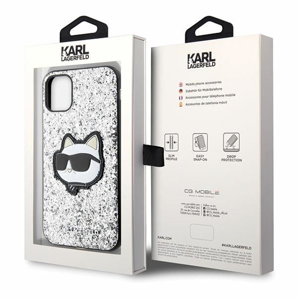 Karl Lagerfeld case for iPhone 11 / XR KLHCN61G2CPS silver hardcase Glitter Choupette Patch 3666339170035